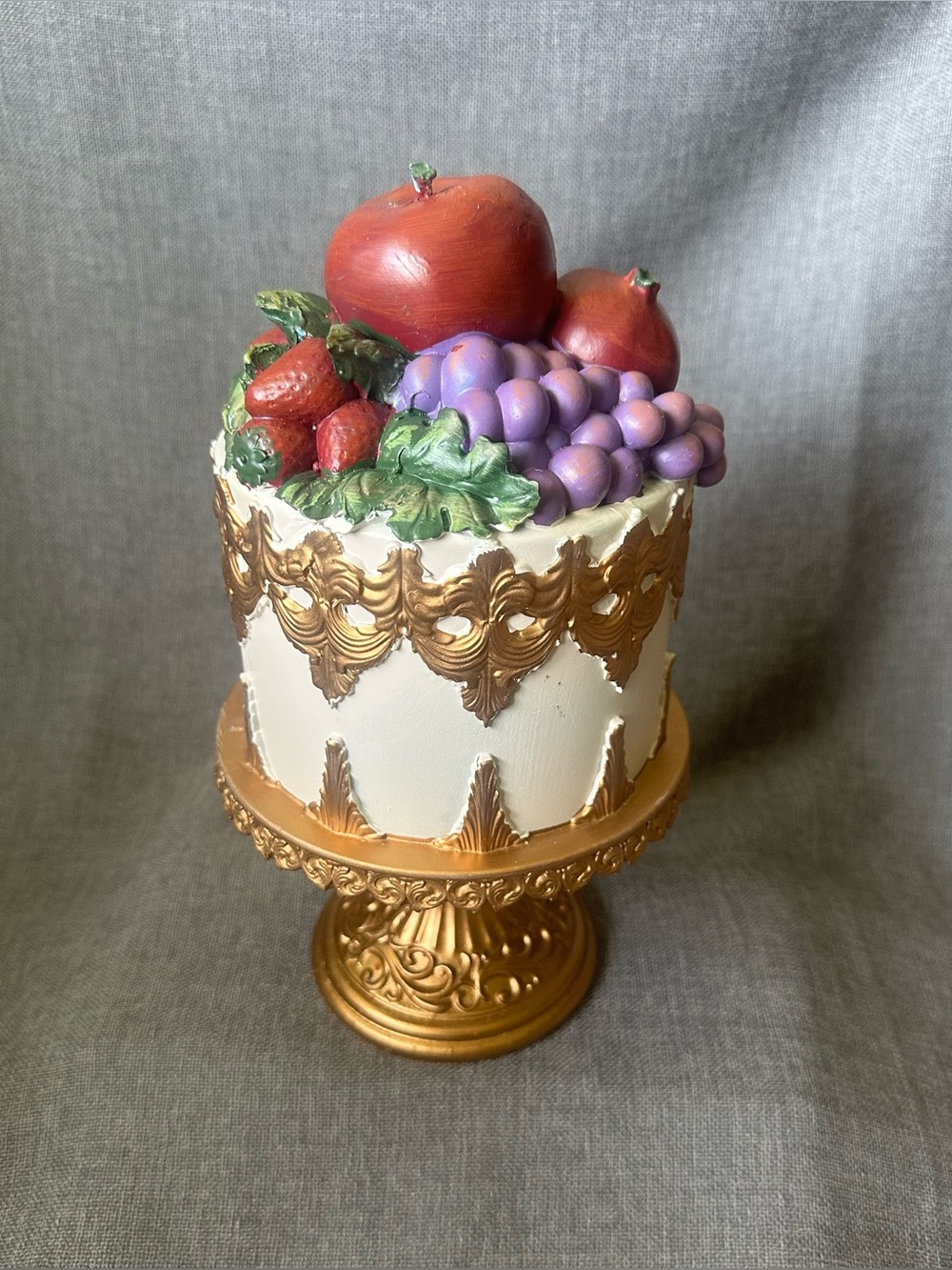 12” Fall Harvest Fruit Faux Gold Tabletop Cake - Picture 11 of 11